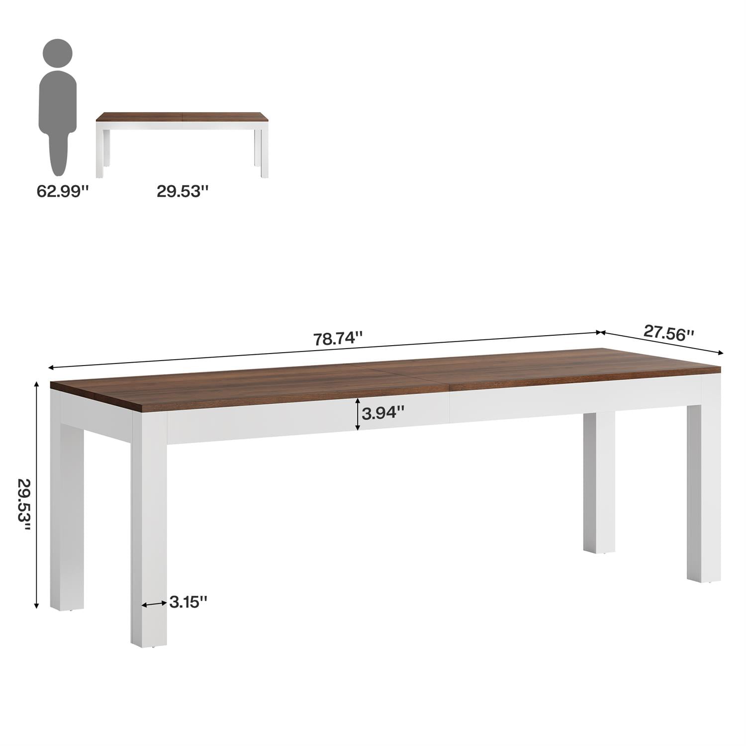 Demi Bonn 78" Modern Dual-Toned Desk, Extended Surface Workstation for Living Room, Stylish Home Office, Brown