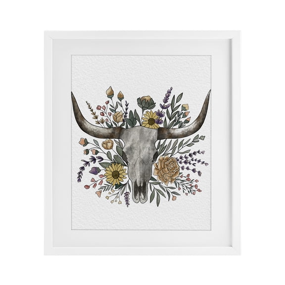 Stupell Industries Boho Wildflower Longhorn White Framed Print Under Glass, design by Alisha Kiara Design