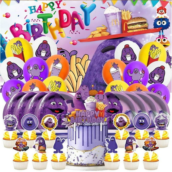 Grimace Birthday Party Supplies Balloons Plates Decoration Cake Topper Decor Tableware Banner Backdrop
