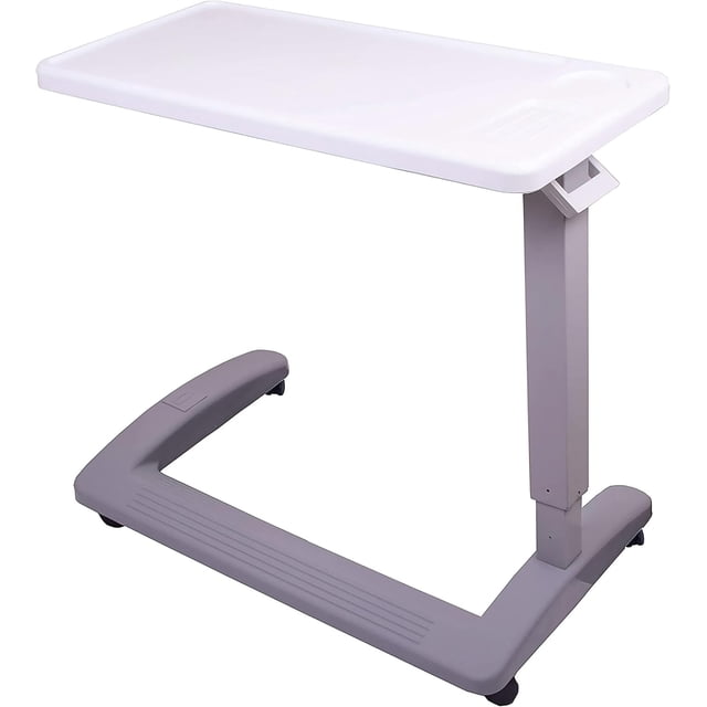 Table de Chevet Réglable avec Roulettes, Table de Chevet Mobile avec Plateau Inclinable, Bureau Roulant pour Lit pour la Maison, l'Hôpital et les Aînés, Blanc et Gris