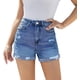 thumbnail image 1 of Pantalones cortos de mezclilla para mujer, elásticos, deshilachados, informales, con bolsillos calientes, cintura media 186-blue2, 1 of 5