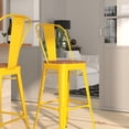 thumbnail image 3 of Merrick Lane Yellow Metal Bar Stool with Curved Slatted Back and Wood Seat (Set of 1), 3 of 6