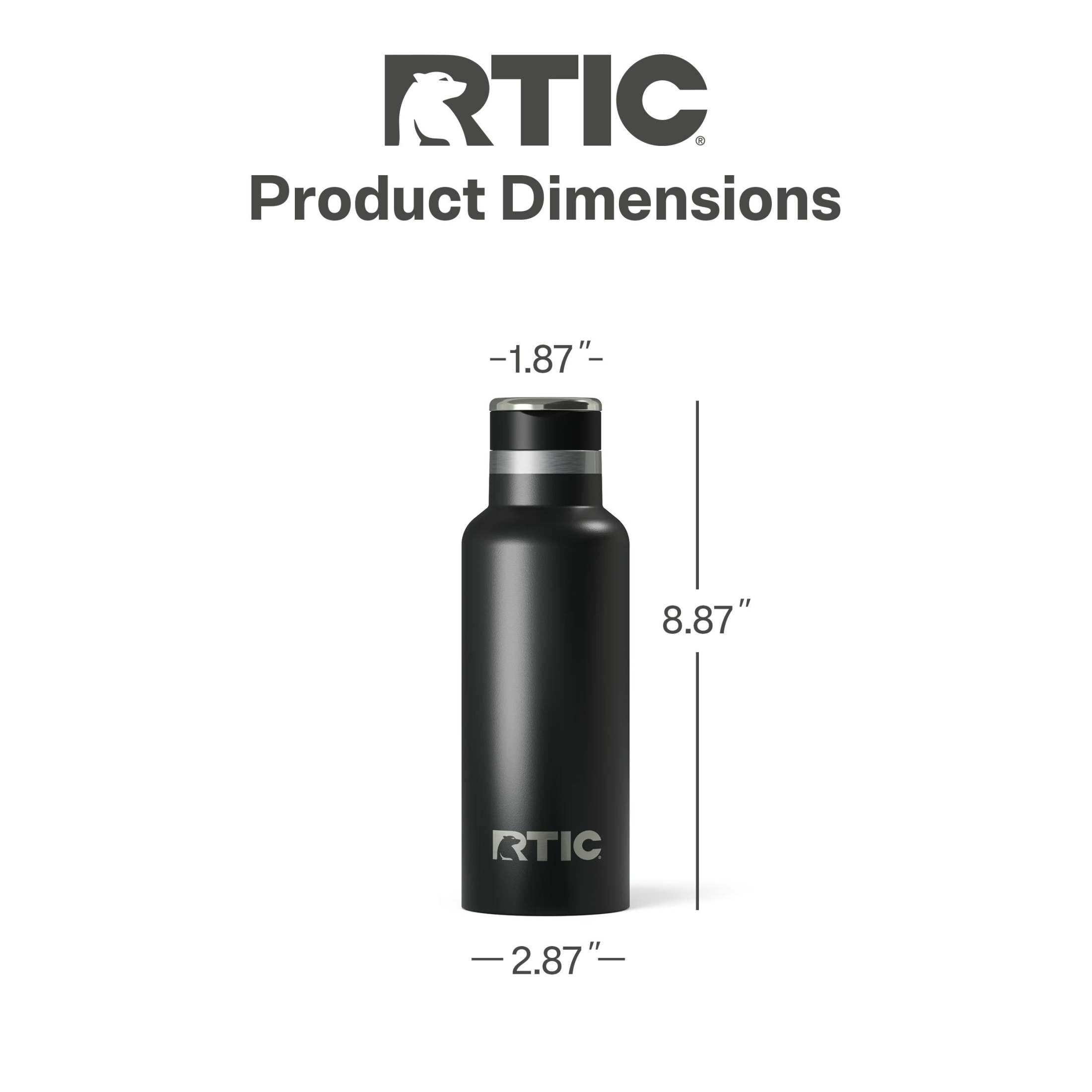 RTIC 16 oz Ceramic Lined Insulated Journey Water Bottle, Leak-Proof Lid, Black