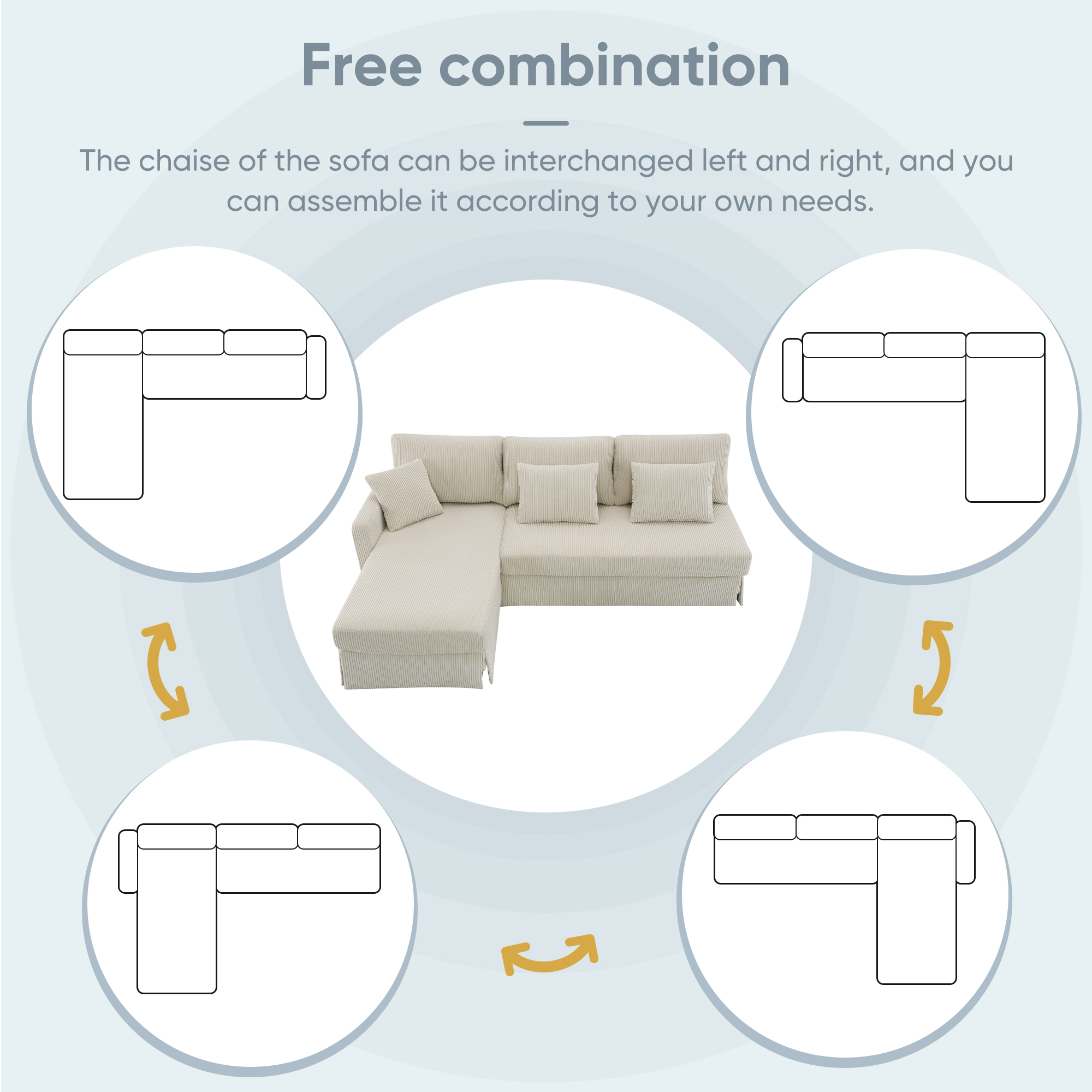 Modern L-shaped Corduroy Sofa with Reversible Chaise,4-seat Upholstered Sectional Indoor Furniture,Convertible Sleeper Couch with Pillows for Living Room,Apartment