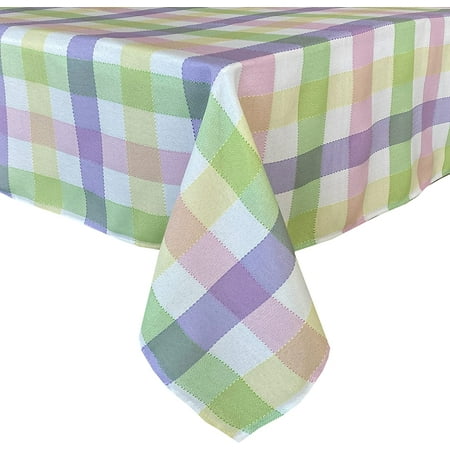 

Home Bargains Plus Easter Fun Block Plaid Fabric Tablecloth Easter Pastel Multi Plaid Stain and Wrinkle Resistant Spring Tablecloth 52” x 70” Oblong/Rectangle