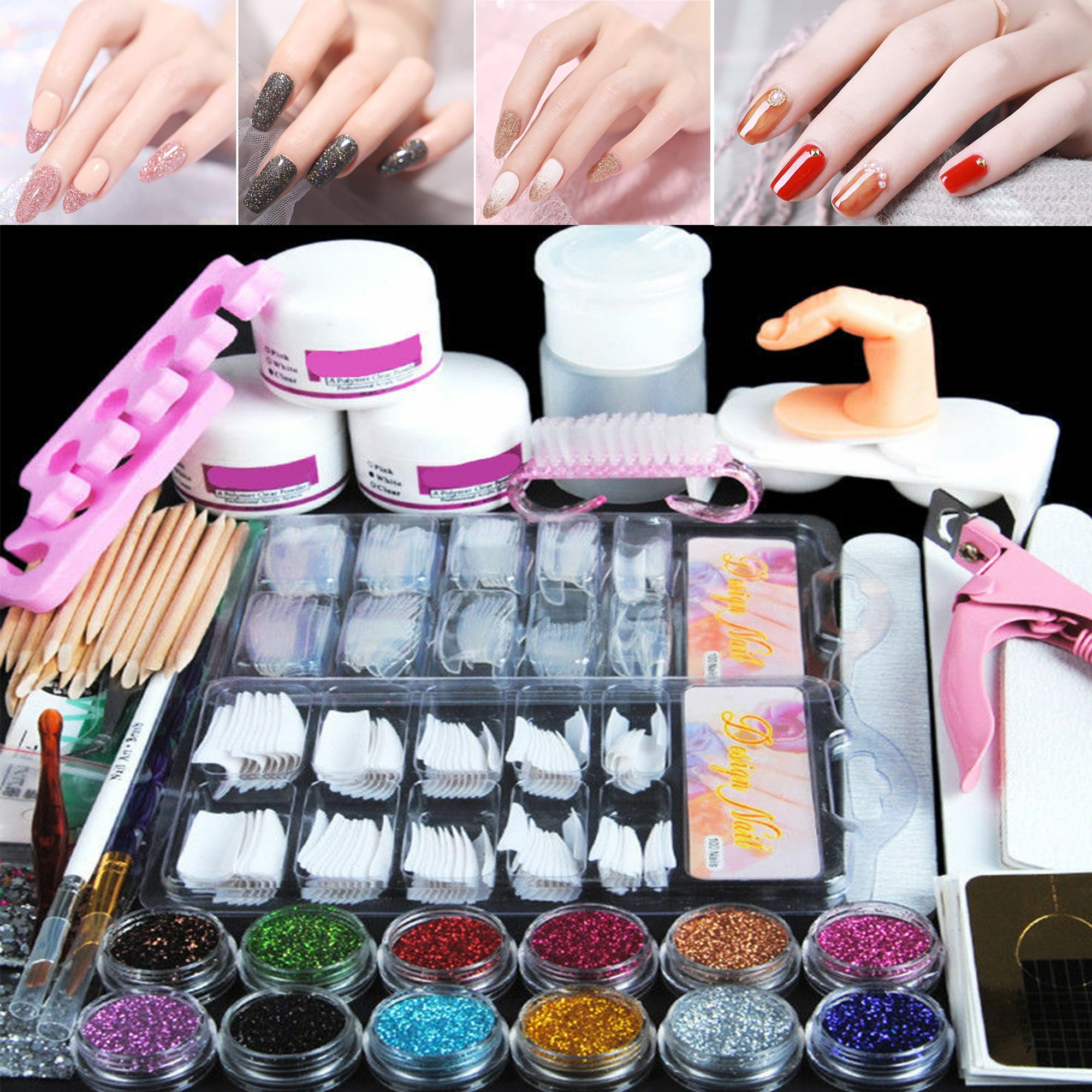 APPLICCA Full Cover Artificial Nails Set, Acrylic Nails Set, Nail Extension  + Nail Glue Transparent+White (Pack of 2)