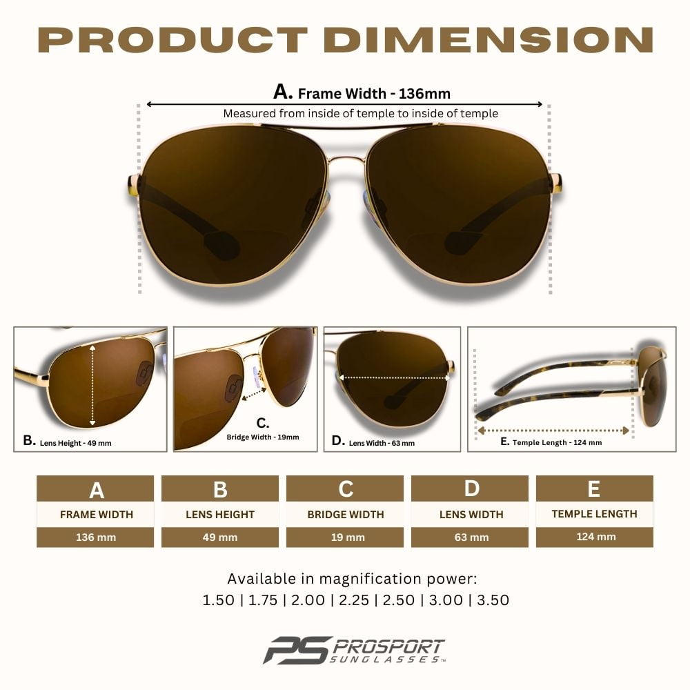 proSPORT Polarized BIFOCAL Sunglass Reader Anti-Glare Fishing Driving Golf Men Women Gold Brown 1.75