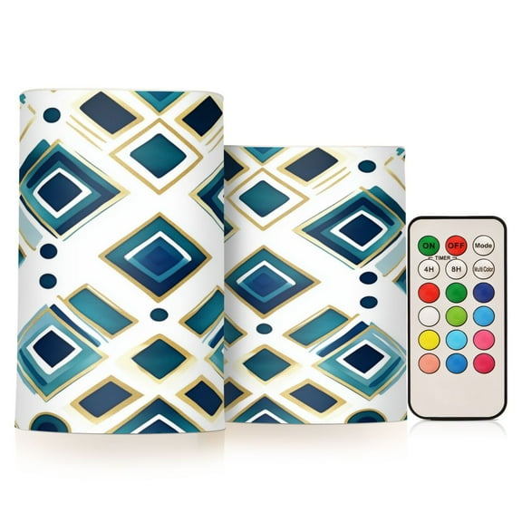 Yayeee Flameless Candles with Remote Flickering Battery Operated Multi Color Changing, Green Geometric Pattern