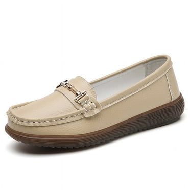 Big Size Women's Casual Loafers Slip On Leather Shoes Lightweight Walking Shoes Moccasins Classic Penny Loafer Flats Boat Shoes