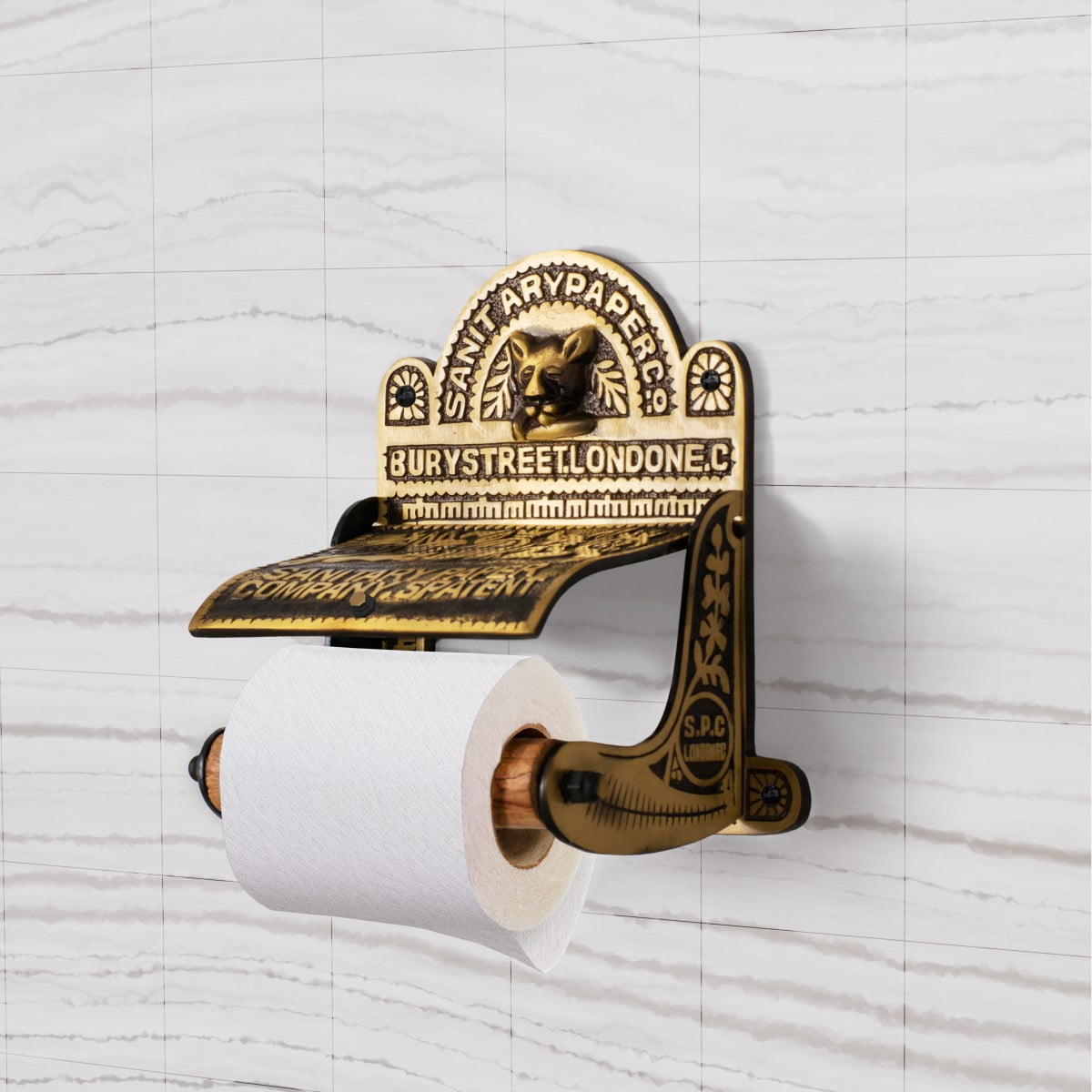 Renovator's Supply Antique Brass Toilet Tissue Paper Holder 'Sanitary Paper Co.'