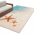 thumbnail image 2 of Teal Beige Washable Area Rugs 4'x6', Beach Starfish Sea Wave Shore Coastal Low Pile Throw Living Room Rug Non-Slip Sturdy Edge Binding Carpet for Indoor Entryway Bedside Kitchen, 2 of 9