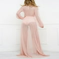 thumbnail image 3 of Women Chiffon Bikini Cover Long Sleeve Deep V Neck See-through Dress, 3 of 5