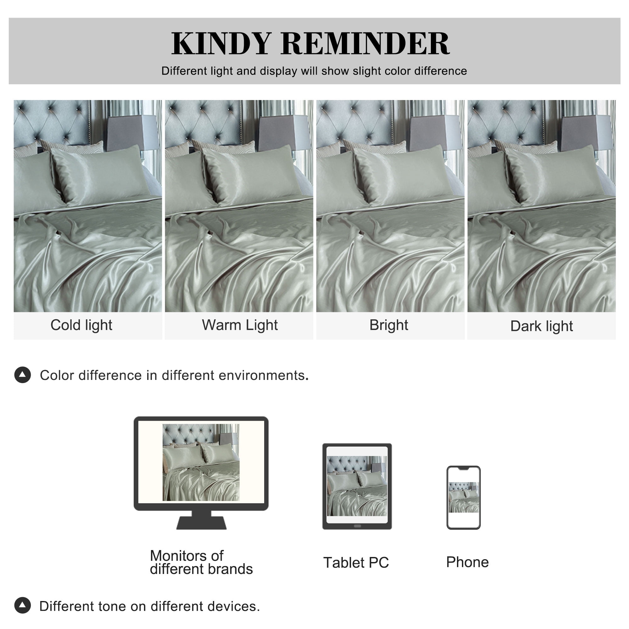 Unique Bargains Satin Sheet Set Luxury Polyester Bed Set 4 Pcs King Ash Gray