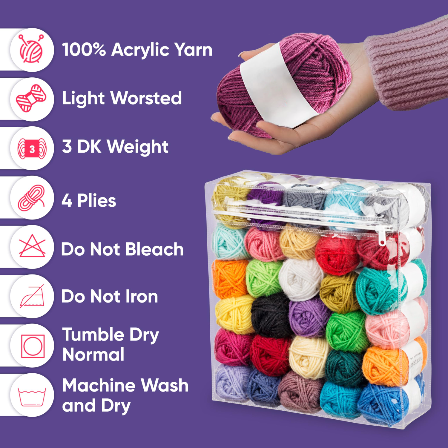 30pcs Acrylic Yarn for Crocheting, 1300 Yards Soft Skeins for Knitting Craft Project, Mixed Colors Yarn Crochet Kit for Adults, 20g/Each