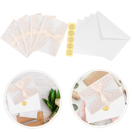 PAMINGONO 5Sets Beige Butterfly Floral Wedding Invitation Cards with Envelopes