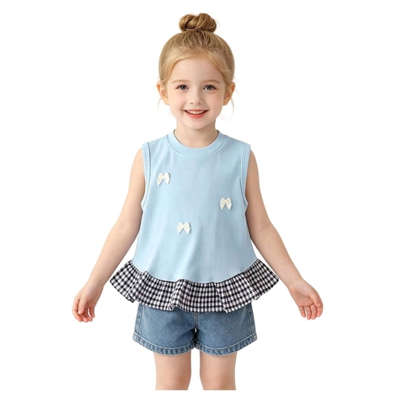 Mnyotv Toddler Girls Summer Clothes Ruffle Hem Sleeveless Tank Tops with Bowknots Casual Crewneck T Shirts Size 3-4 Years