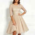thumbnail image 2 of Guluxicc Glitter Midi Dress for Women Round Neck 3/4 Sheer Sleeve A Line Tulle Cocktail Party Dress, 2 of 7