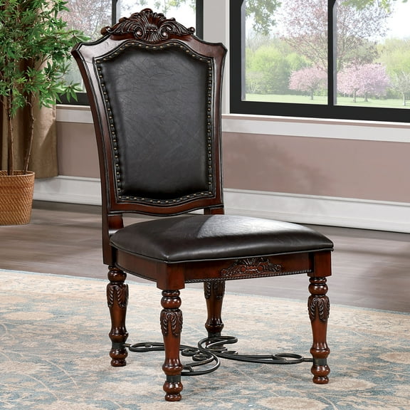 Furniture of America Cato Nailhead Wood Brown Cherry and Black Side Chairs (Set of 2)