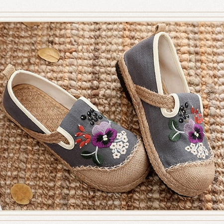 

Women s Color Matching Hand Embroidery Bag Heel Shoes Cotton Flat Shoes