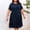 Navy, variant on Women's Oversized Dress, Casual Short Sleeve Pleated Dress with Furry Ball Detail, Mid-Calf Length Summer Dress