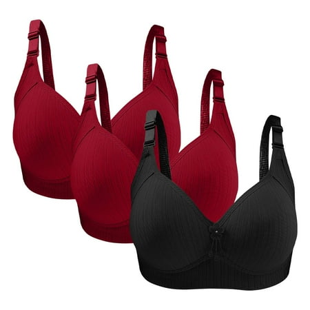 3PC Lace Bras for Women V Neck Floral Embriodery Underwire Comfortable Full Coverage Push Up Everyday Bra Black 2 36 C