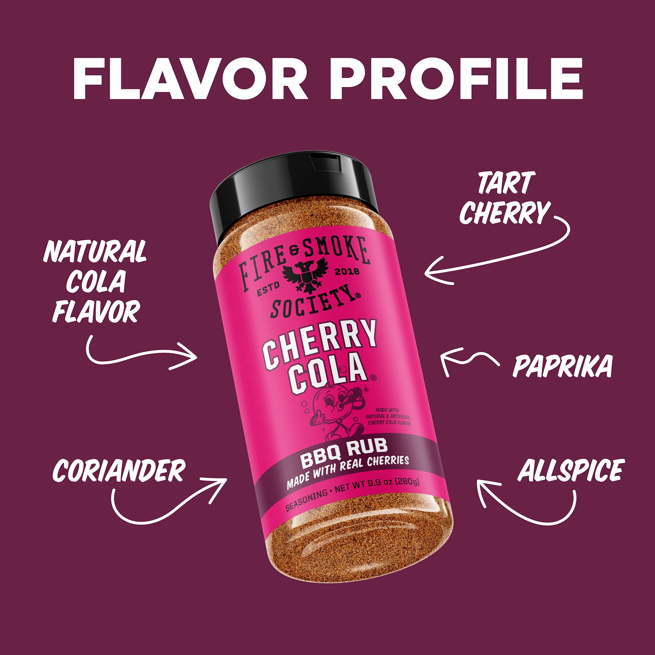 Fire & Smoke Society Cherry Cola BBQ Rub, Grill Seasoning, 9.9 oz Mixed Spices & Seasonings