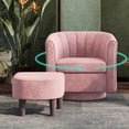 thumbnail image 6 of LINSY HOME Swivel Accent Chair with Ottoman, Velvet Barrel Chair for Living Room, Pink, 6 of 8