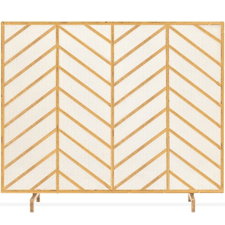 

Best Choice Products 38x31in Single Panel Handcrafted Iron Chevron Fireplace Screen w/ Distressed Finish - Gold
