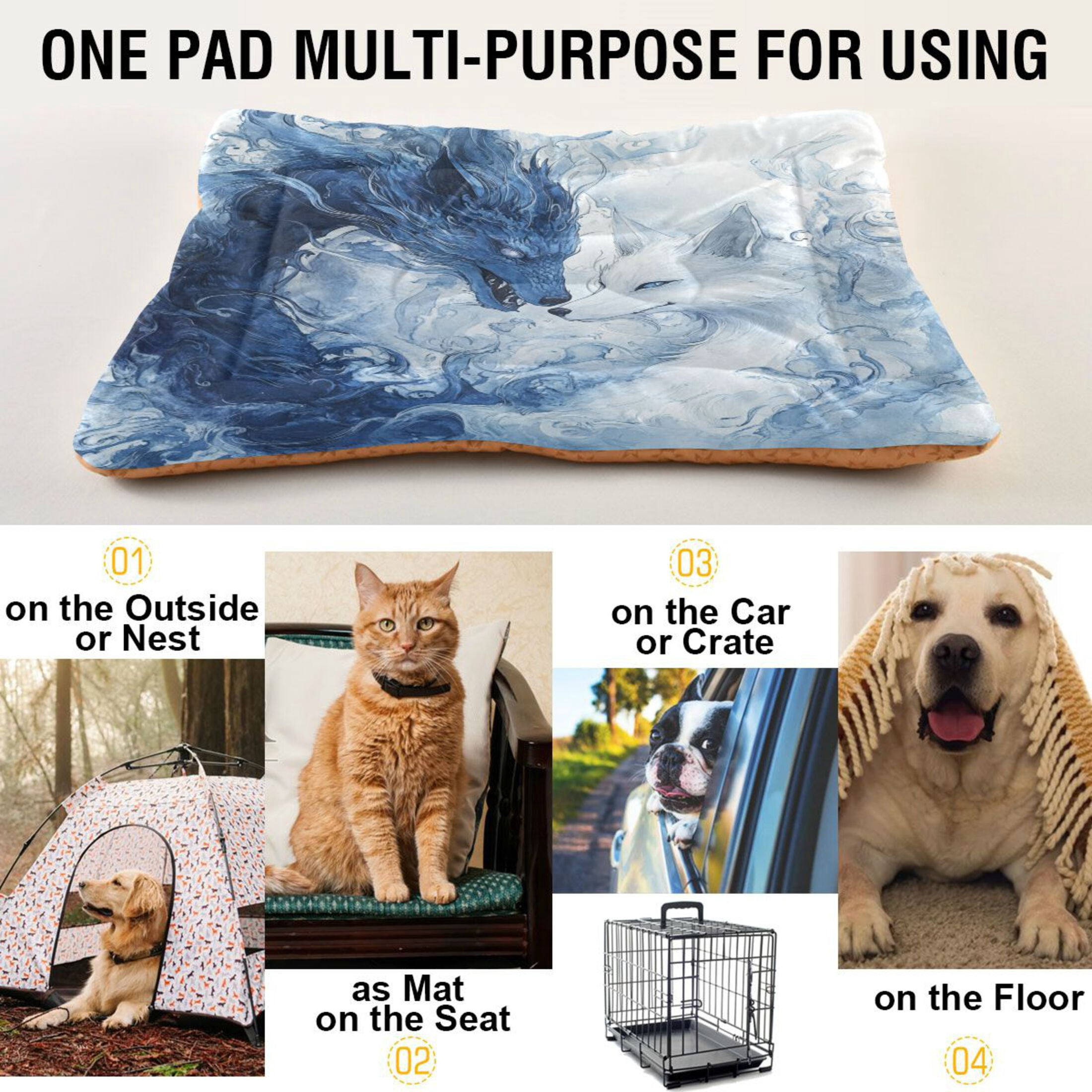 Qxltty Blue Dragon and Fox Ped Pad Wear-resistant and Hard to Bite Through Sleeping Pad for Small Medium Large Dogs Winter Pet Bed 36×24in