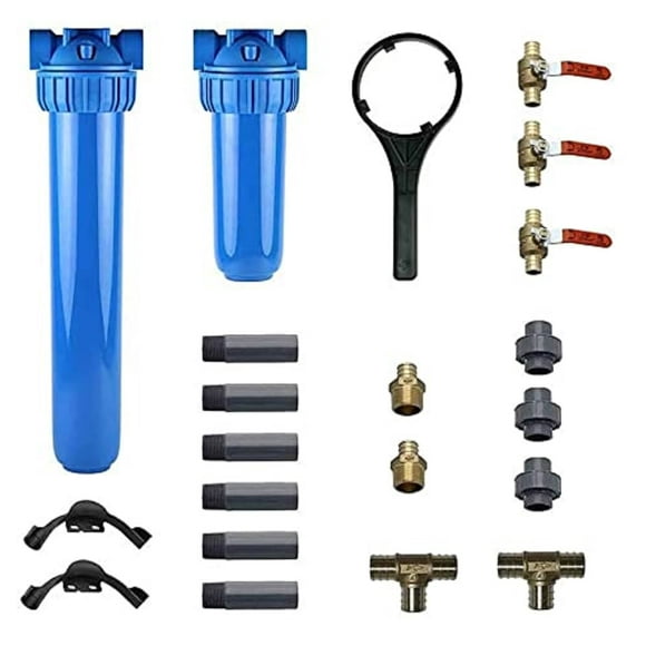 Aquasana Rhino Pro Kit Whole House Water Filter System Installation Kit with 3/4 Fittings, 20 Pre-Filter and 10 Post-Filter, Blue