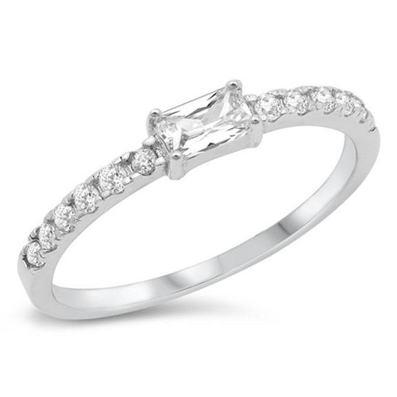 Studded Radiant Clear CZ Promise Ring .925 Sterling Silver Band White Jewelry Female Size 8