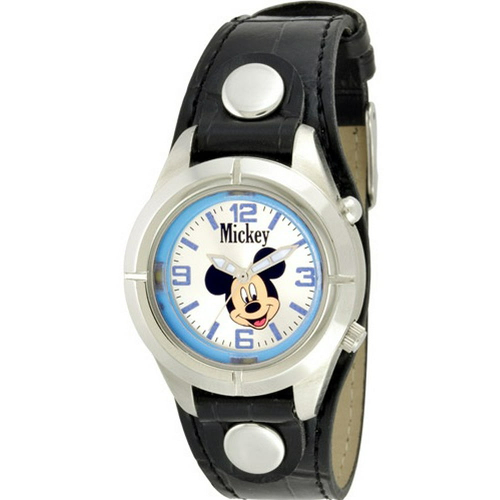 Disney - Mickey Mouse With Light Black Leather Band Watch MCK534 ...