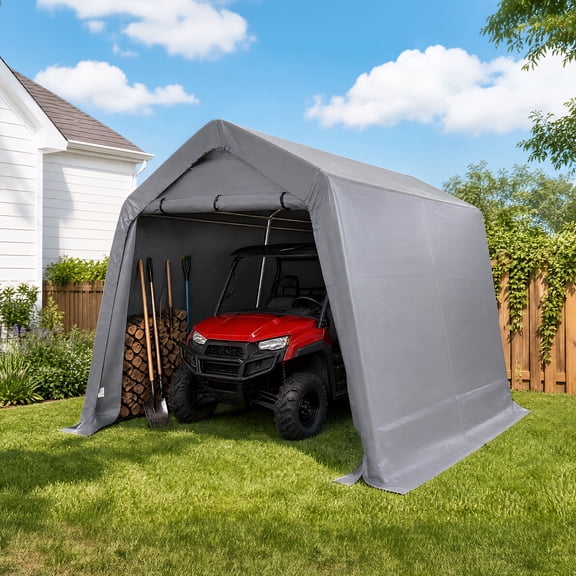 GearXpert 10 ft. x 10 ft. Enclosed Outdoor Storage Shelter, Gray Fabric Canopy with Steel Frame