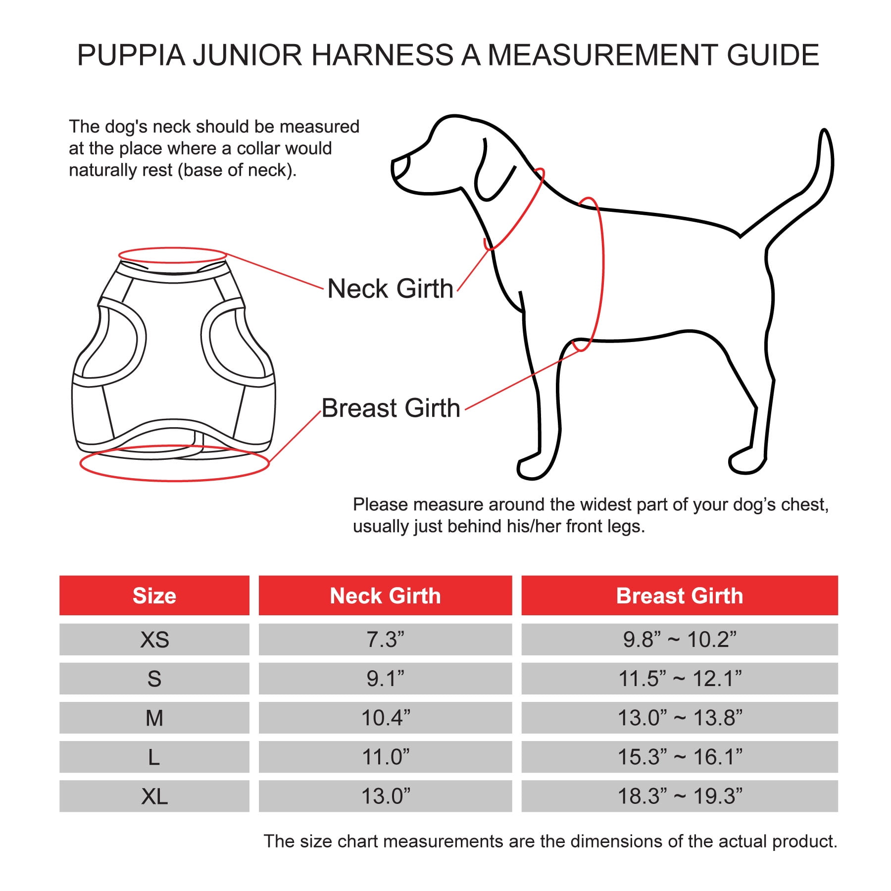 Puppia Harness Size Chart