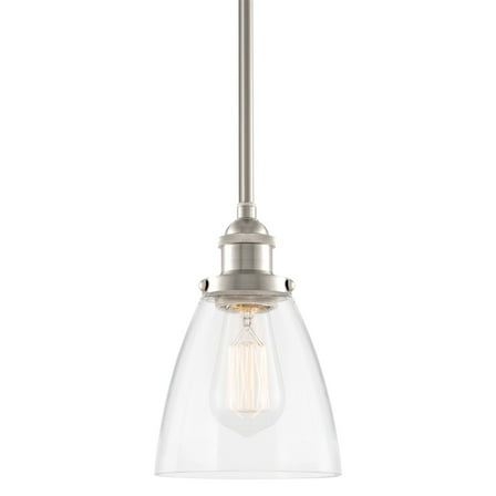 Kira Home Porter 8" Vintage Industrial Pendant Light   Mini Glass Shade, Dimmable, Adjustable Height, Brushed Nickel