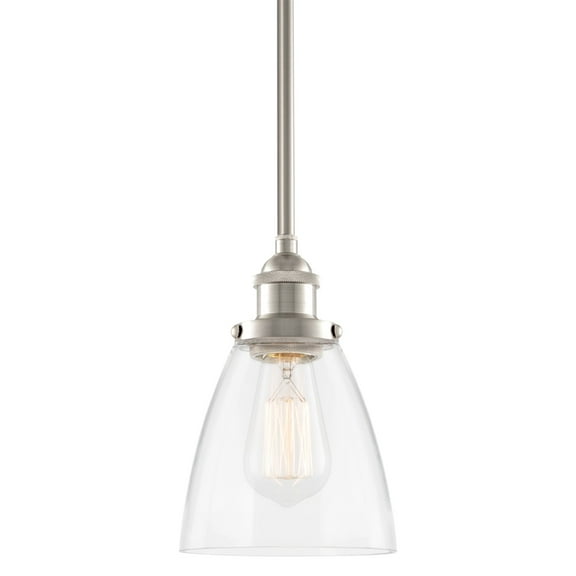 Kira Home Porter 8" Vintage Industrial Pendant Light   Mini Glass Shade, Dimmable, Adjustable Height, Brushed Nickel