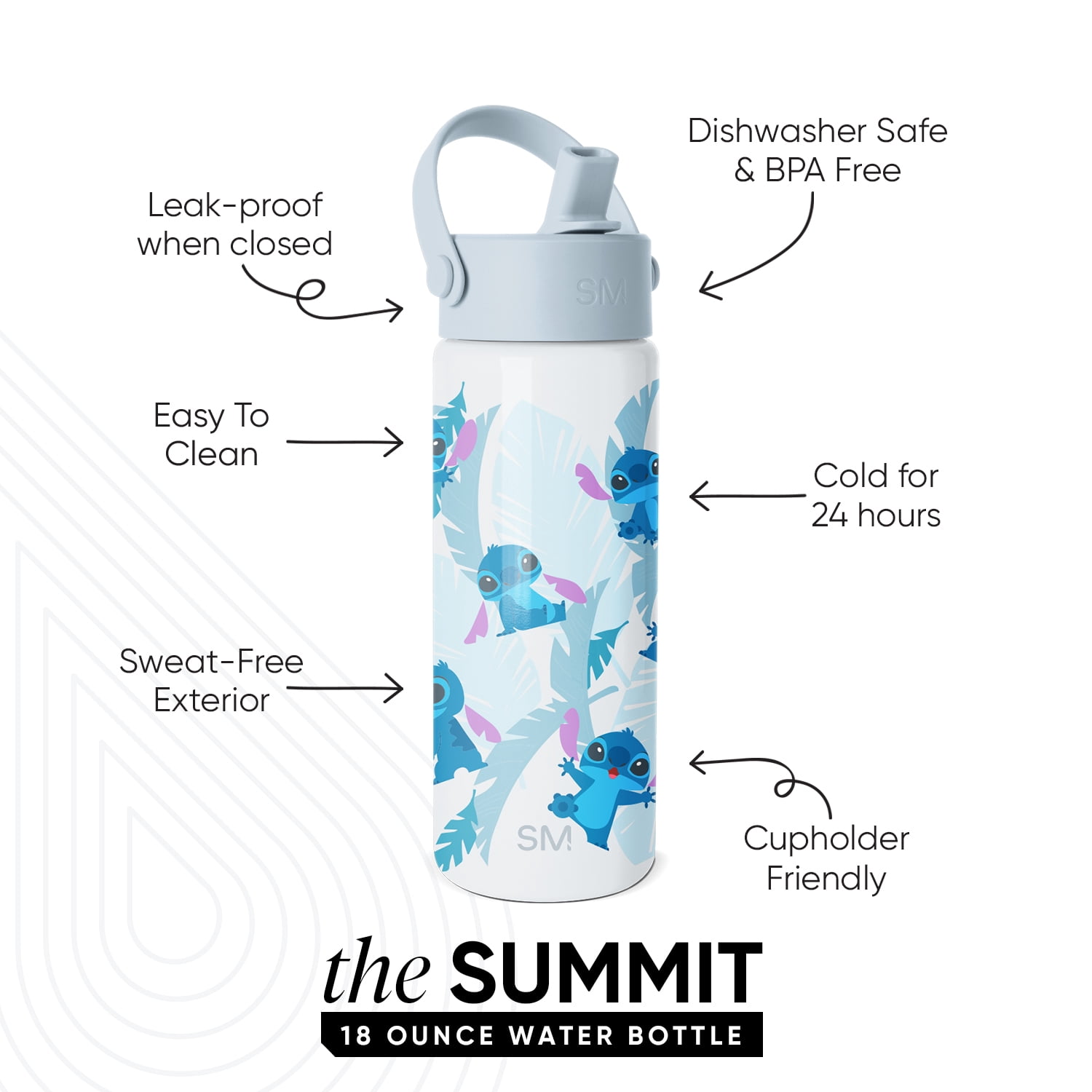 Simple Modern Disney Stitch 18 fl oz Insulated Stainless Steel Summit Wide Mouth Water Bottle with Handle and Straw Lid | Tropical Stitch