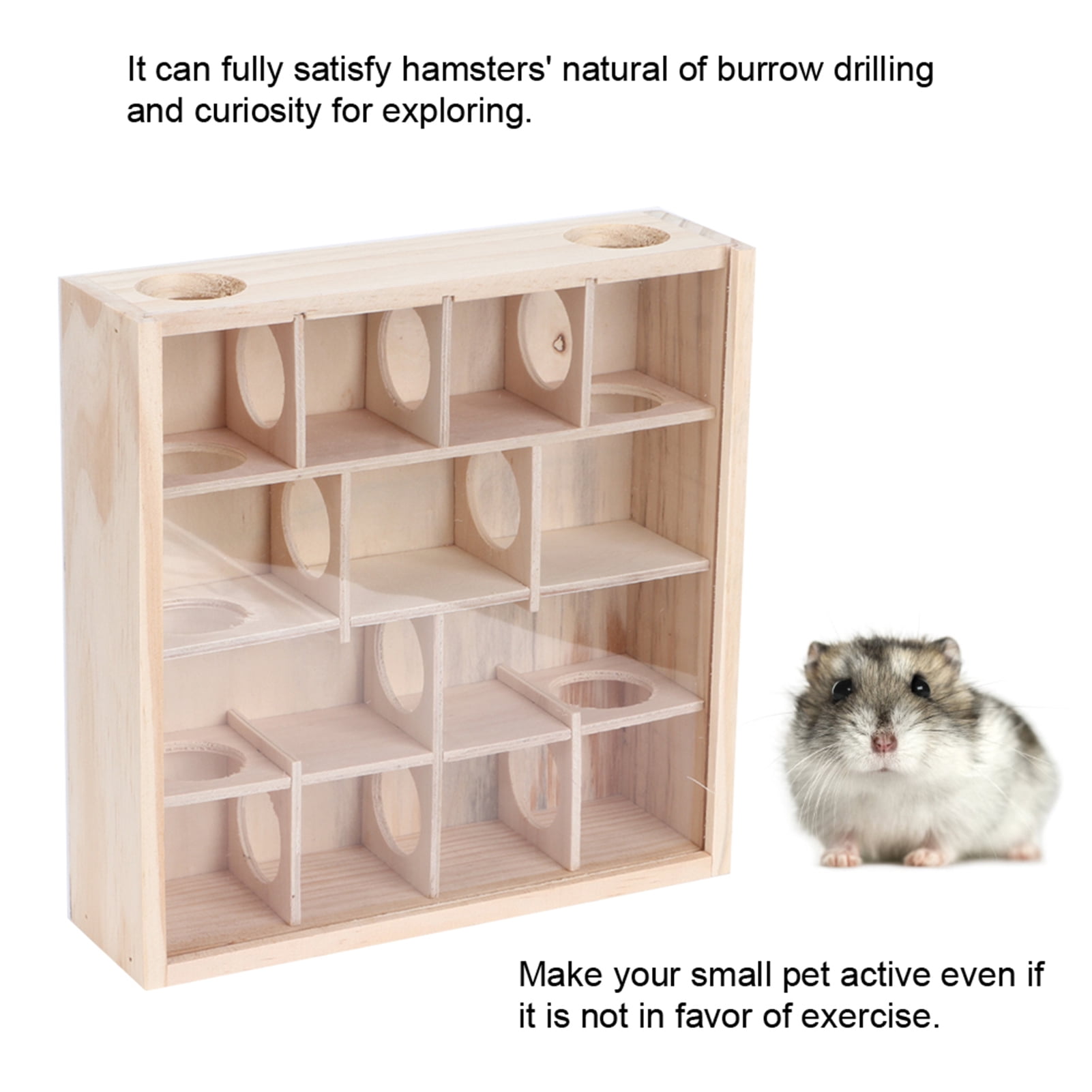 NFTIGB Natural Wood Hamster Maze Toy Interactive Small Pet Activity Center with Acrylic Glass Cover (9.8 inches / 25 cm) [cite: 8, 12]