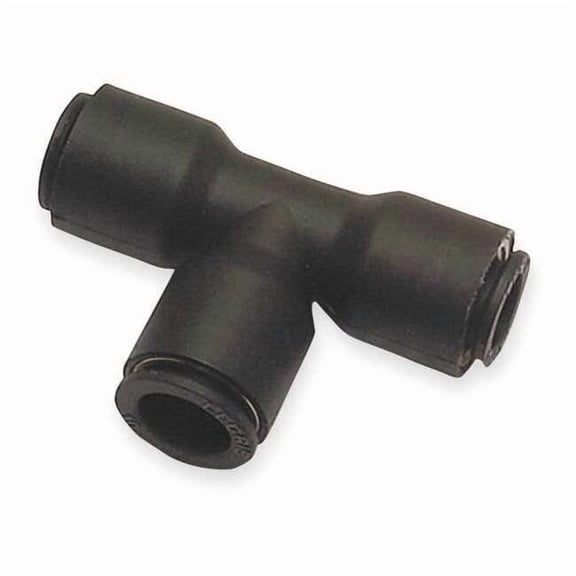 Push-Fit Tee Fitting, 14mm Tube Size, Brass, Fiberglass-Reinforced Nylon, Black, 10 PK