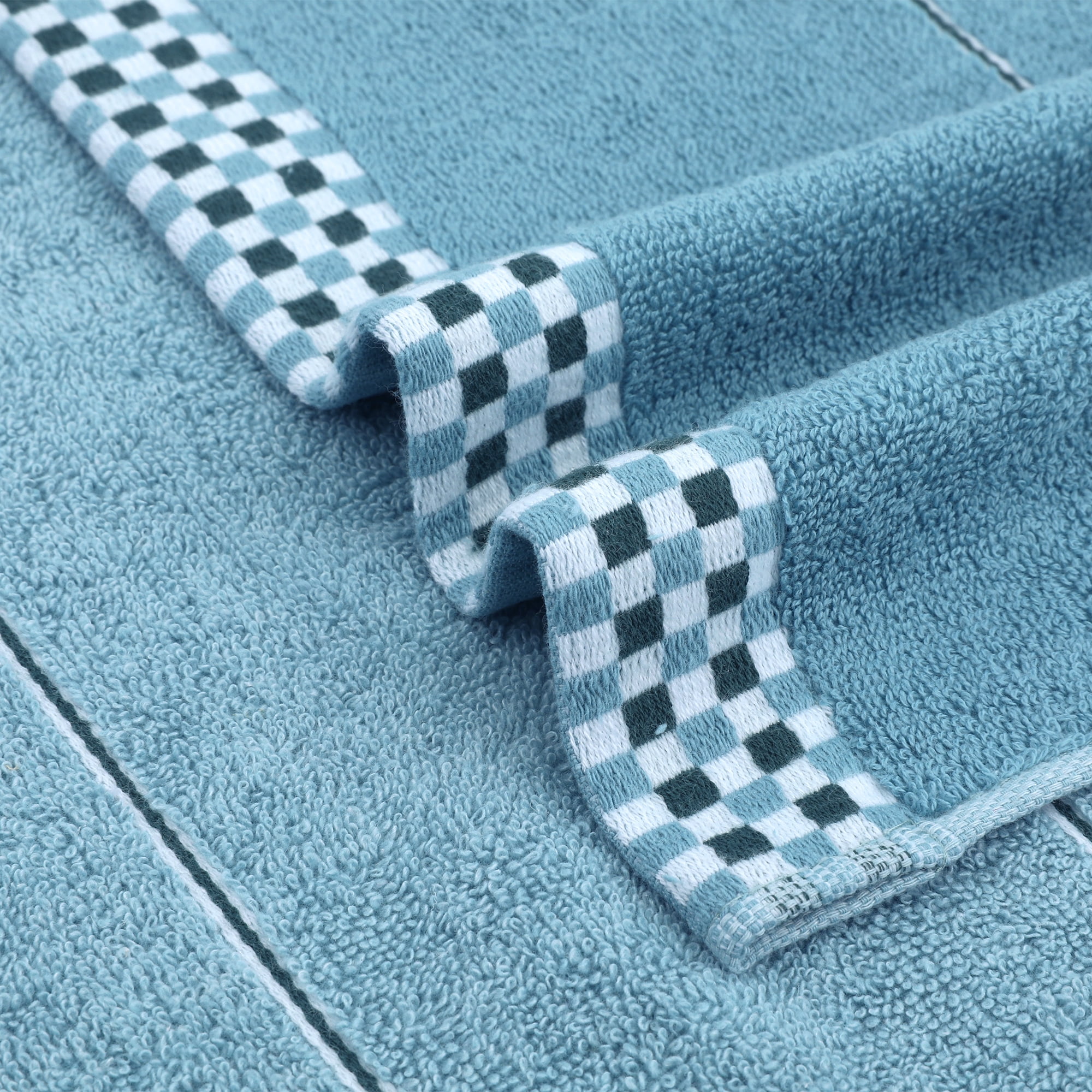 Unique Bargains 14" x 30" Striped Checked Hand Towels Blue 6