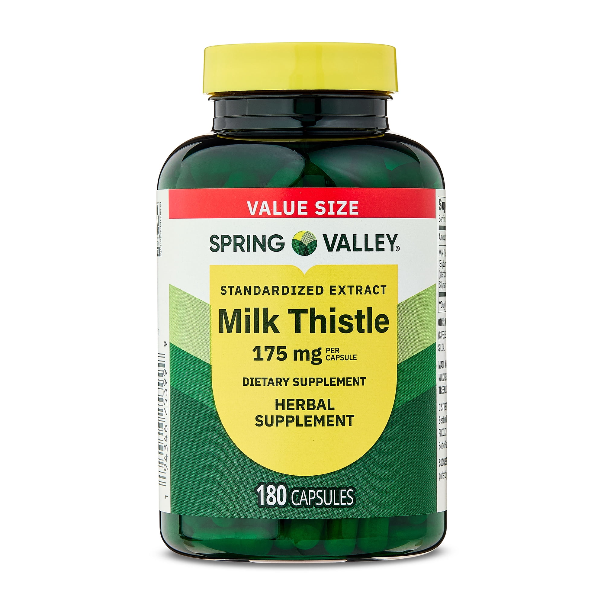 Spring Valley Standardized Extract Milk Thistle Dietary Supplement Capsules, 175 mg, 180 Gelatin Capsules