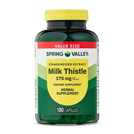 Spring Valley Standardized Extract Milk Thistle Dietary Supplement Capsules, 175 mg, 180 Gelatin Capsules