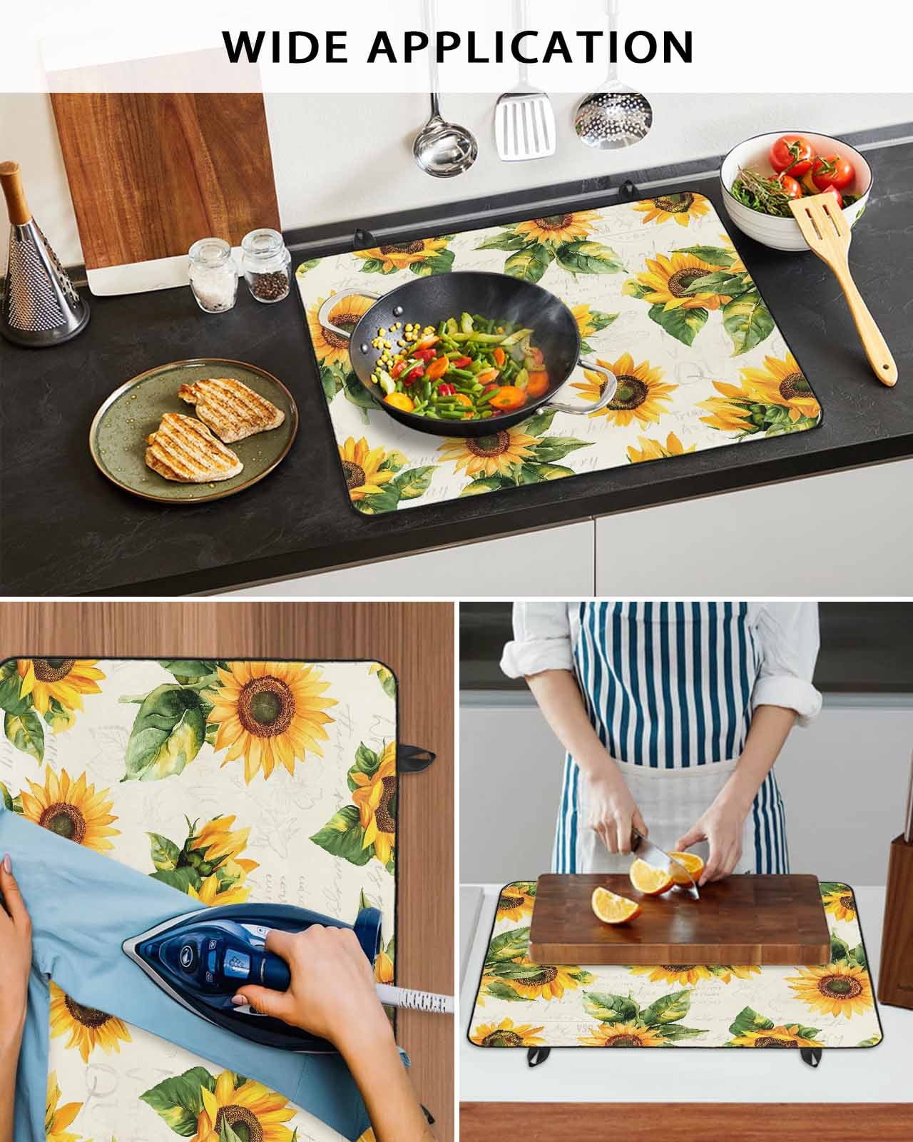 nqOlkjepod Large Induction Cooktop Protector Mat 36"x21", Sunflower Vintage Stove Top Covers for Electric Stove, Spring Summer Flowers Botanical Stove Burner Cover Mats, Glass Top Stove Cover