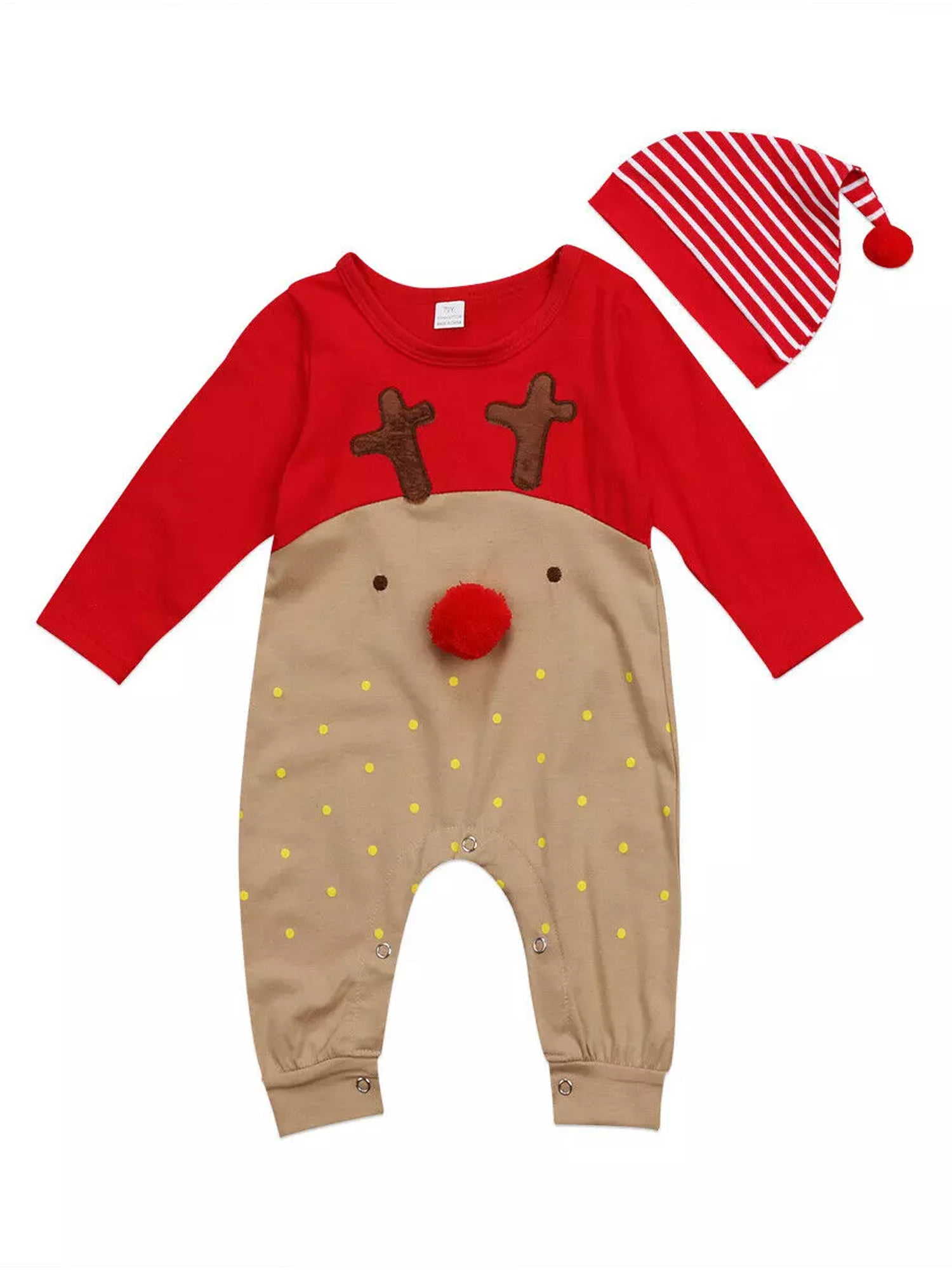 XMAS Baby Girl Boy Toddler Infant Long Sleeve Deer Romper Jumpsuit Pajama Outfit 