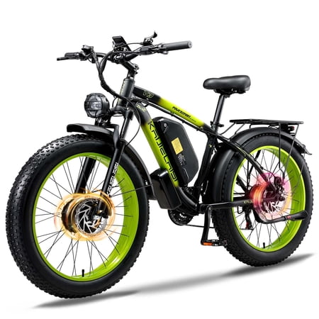 KAIJIELAISI Electric Bicycle 26'' * 4'' Fat Tire Electric Mountain Bike with Suspension Fork, 21 Speed, High Perfomance Dual Motor, LCD Display