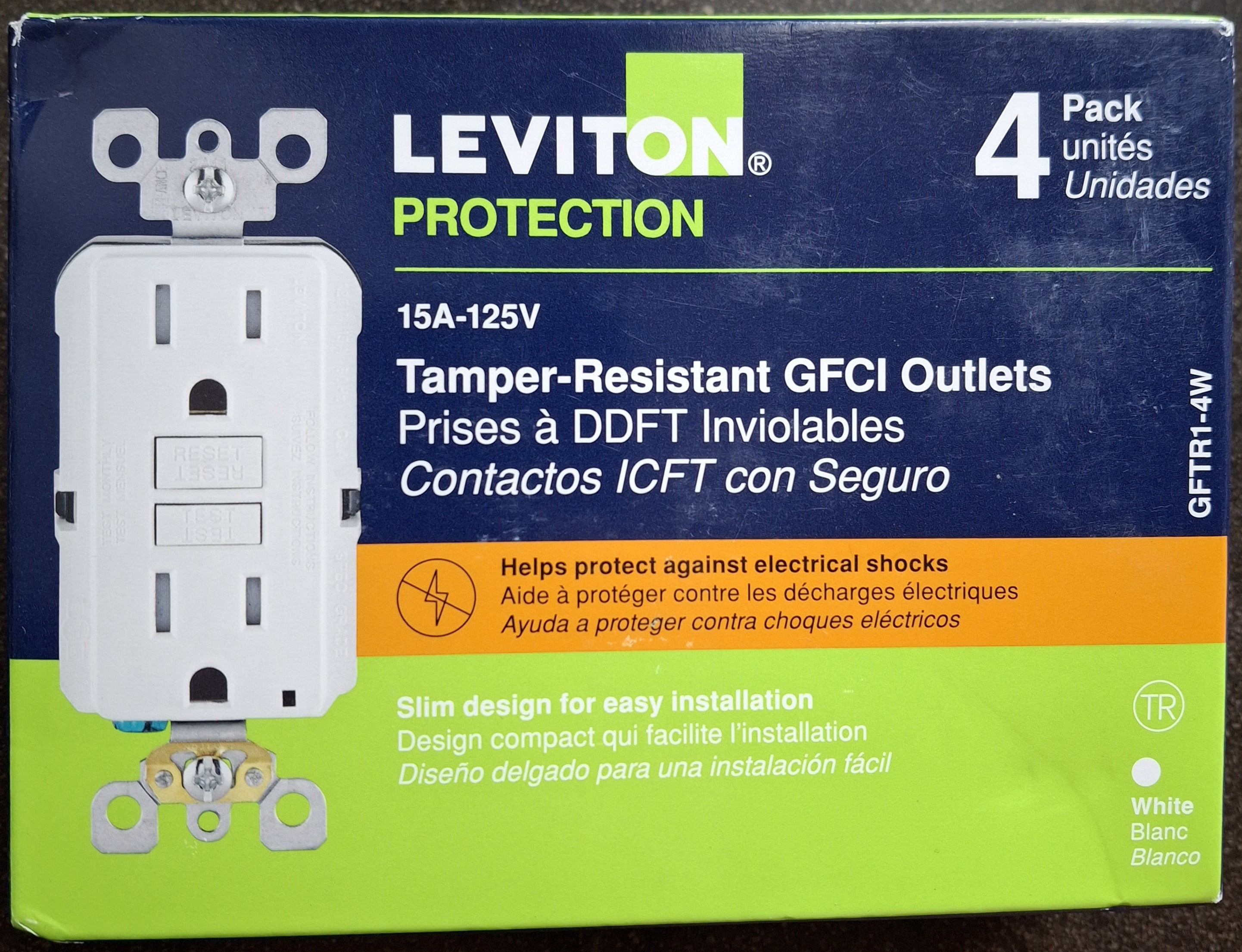 Leviton 15 Amp 125-Volt Duplex Self-Test Slim GFCI Outlet, White (4-Pack) - New