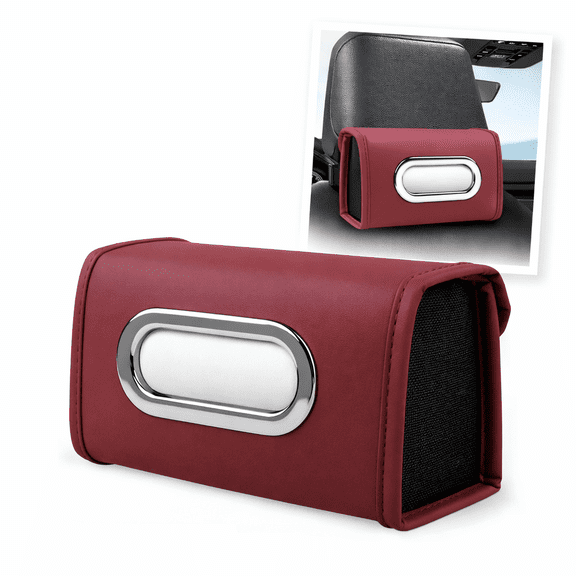 Car Tissue Holder - PU Leather Seat Back & Armrest Box Tissue Box - Hanging Seat Back Paper Pouch - Universal Automotive Napkin Organizer for Car, SUV, and Truck