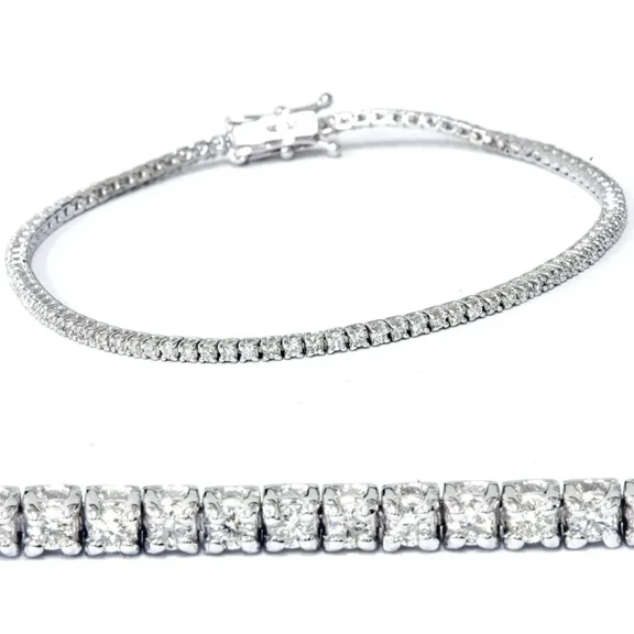 2ct TW Round-Cut Natural Diamond Tennis Bracelet 14K White Gold 7" Women's