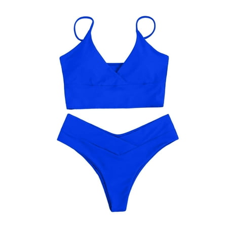 

Cathalem Swim Top Women with Bra Women s High Waisted Bikini Sets Sporty Two Piece Swimsuit Women s Bathing Suit Bottoms Shorts Underwear Blue X-Large