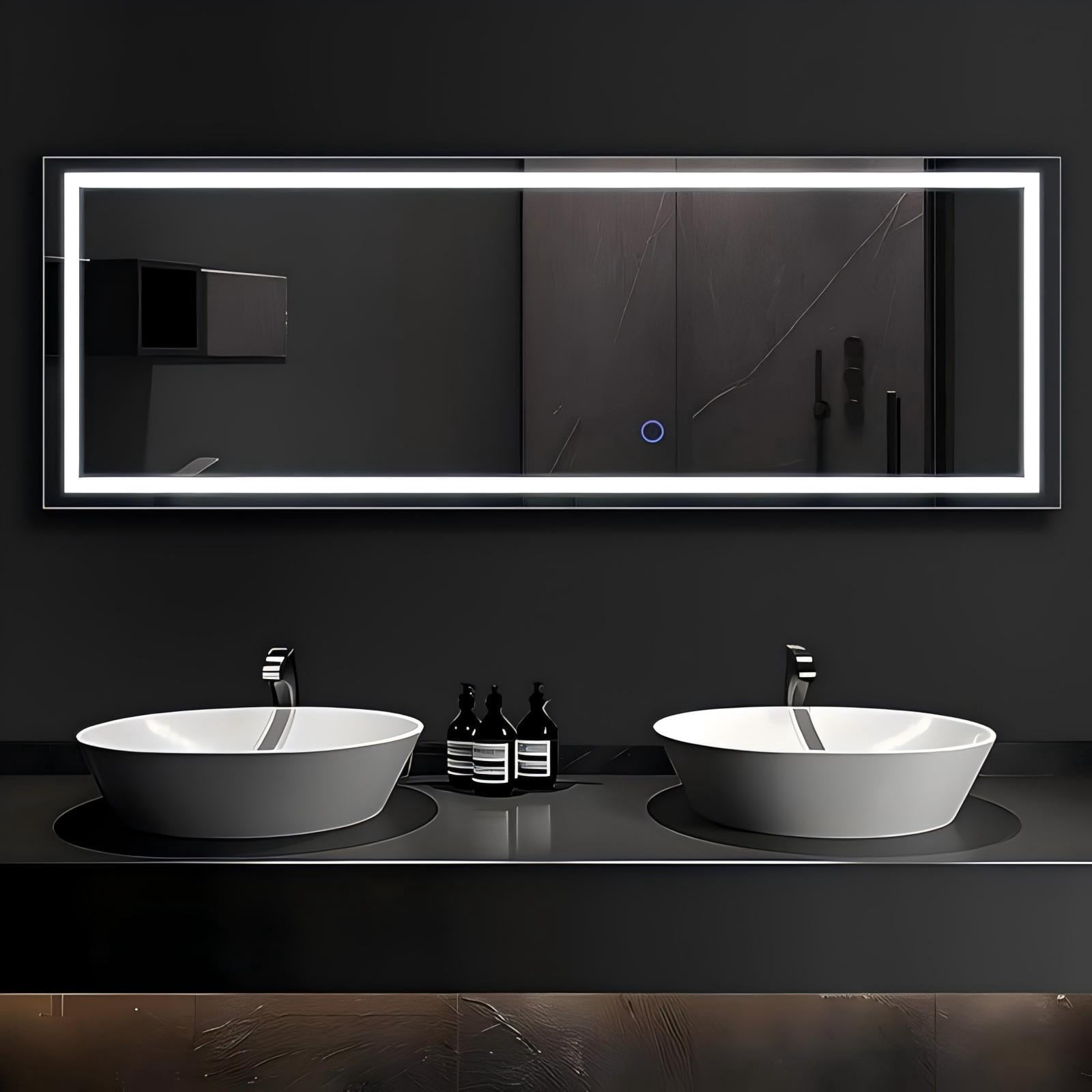 Gleamira 64"x21" LED Full Length Mirror Rectangular Floor Mirror with Stand, White